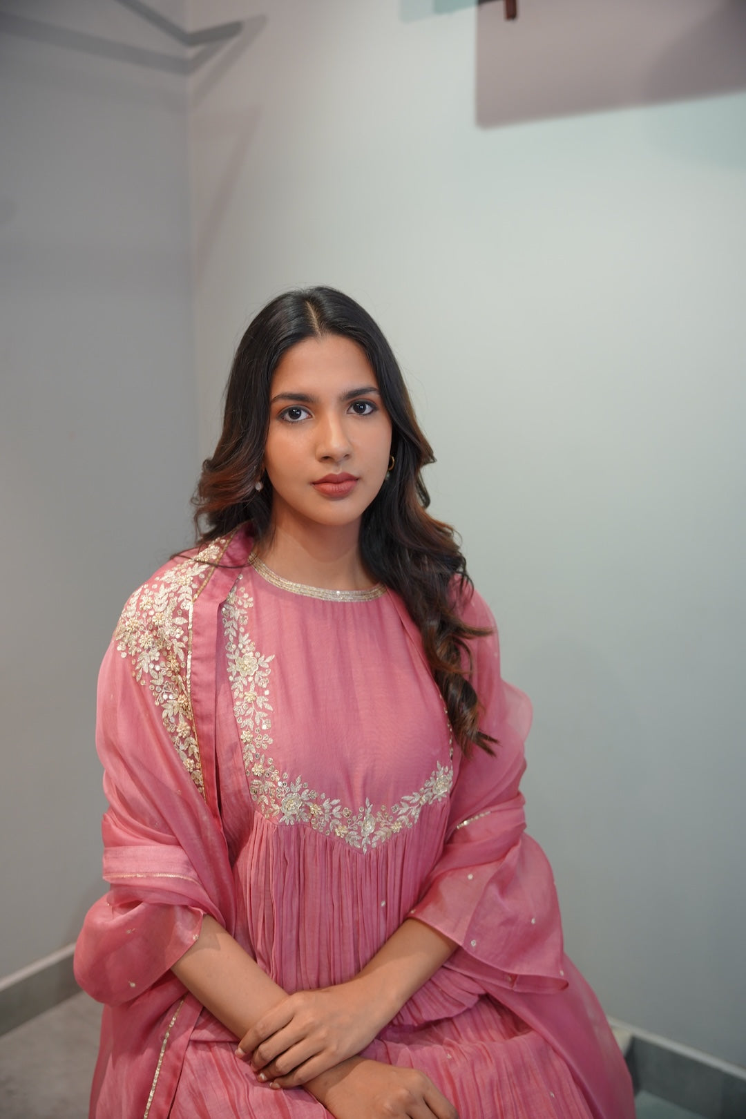 Mauve Pink Chanderi and Organza Kurta Set - Zuleiha