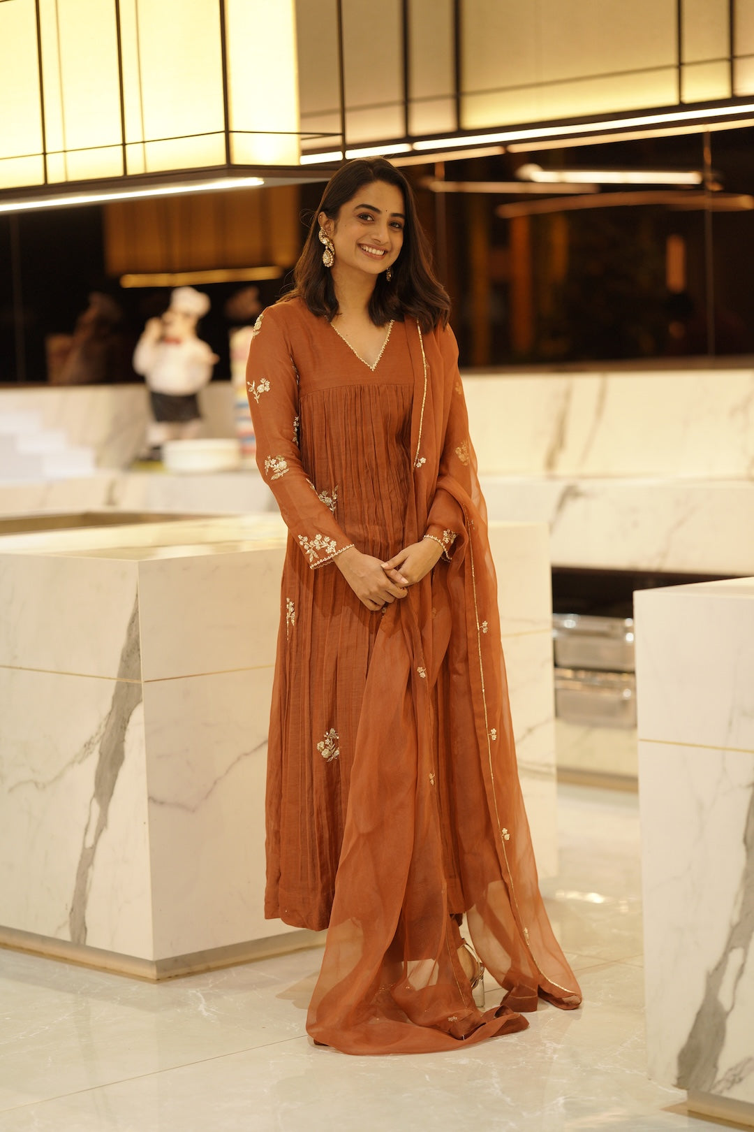Namitha Pramod in Zuleiha Signature Brown Kurti Set