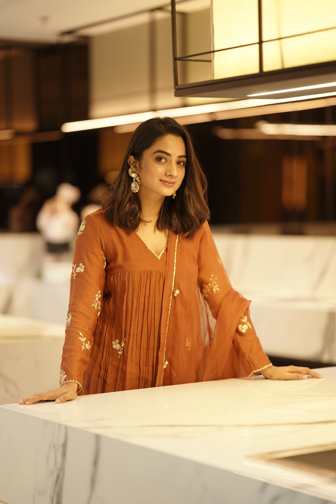 Namitha Pramod in Zuleiha Signature Brown Kurti Set