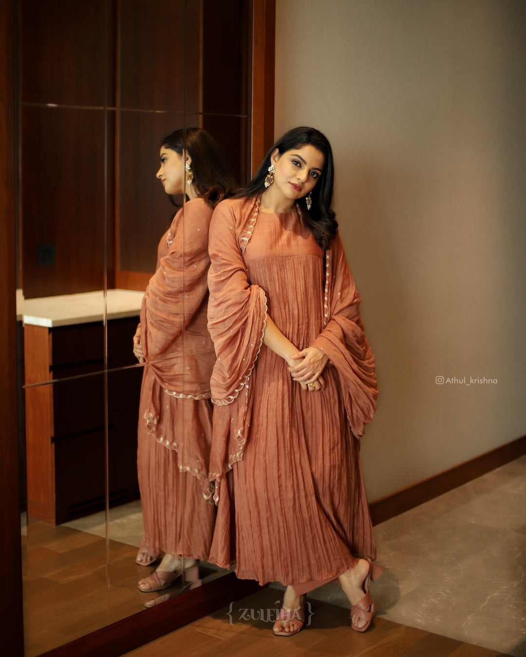 Nikhila Vimal in Rust Orange Kurti Set Zuleiha