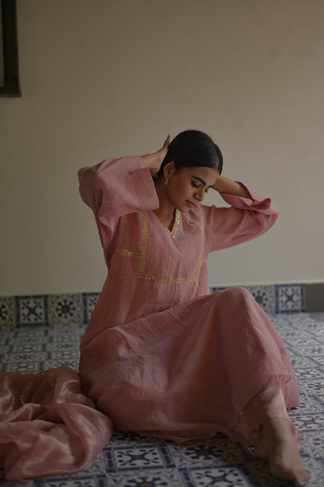 Soft Pink Chanderi Tissue Kurta Set - Zuleiha