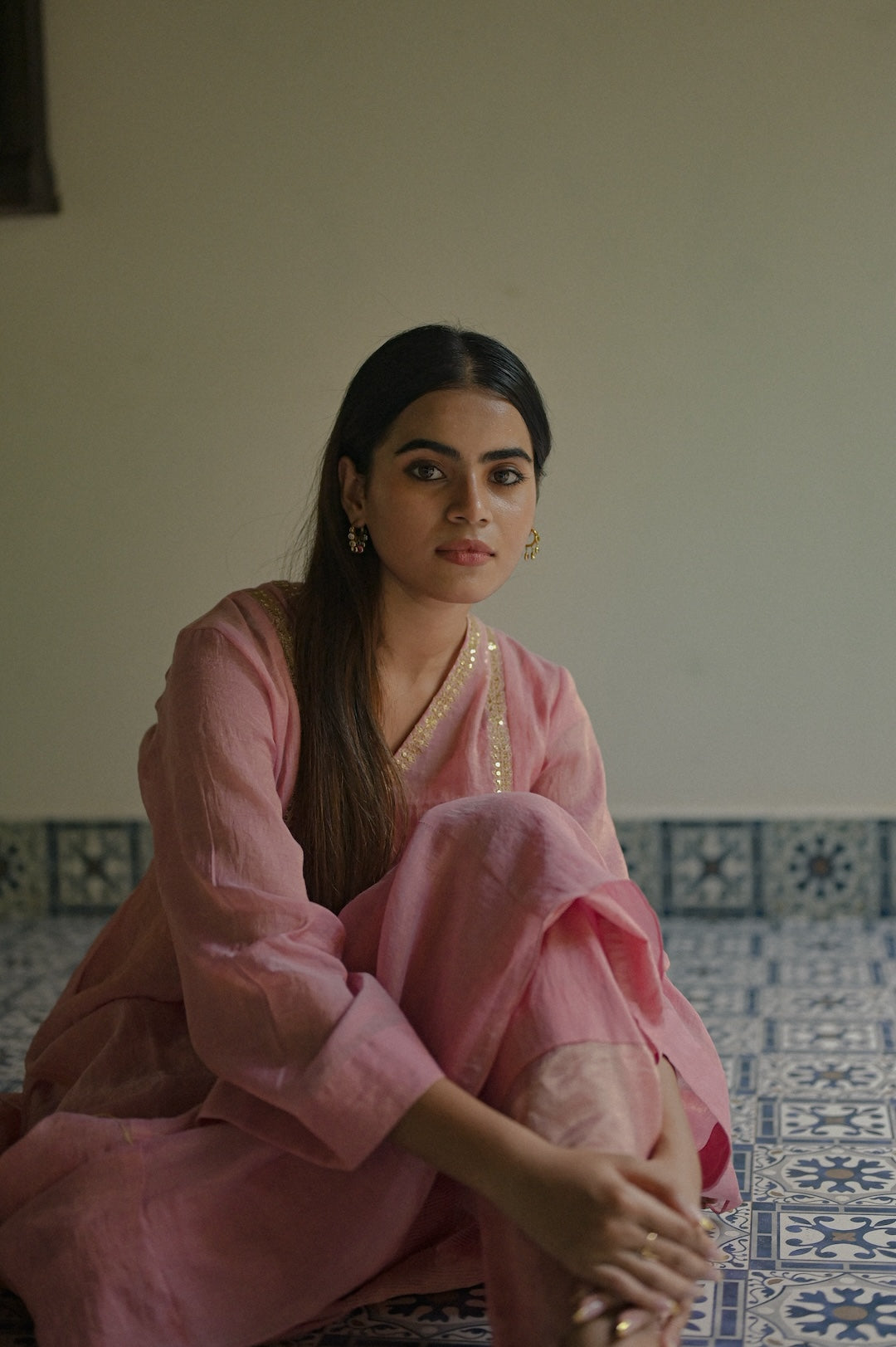 Soft Pink Chanderi Tissue Kurta Set - Zuleiha