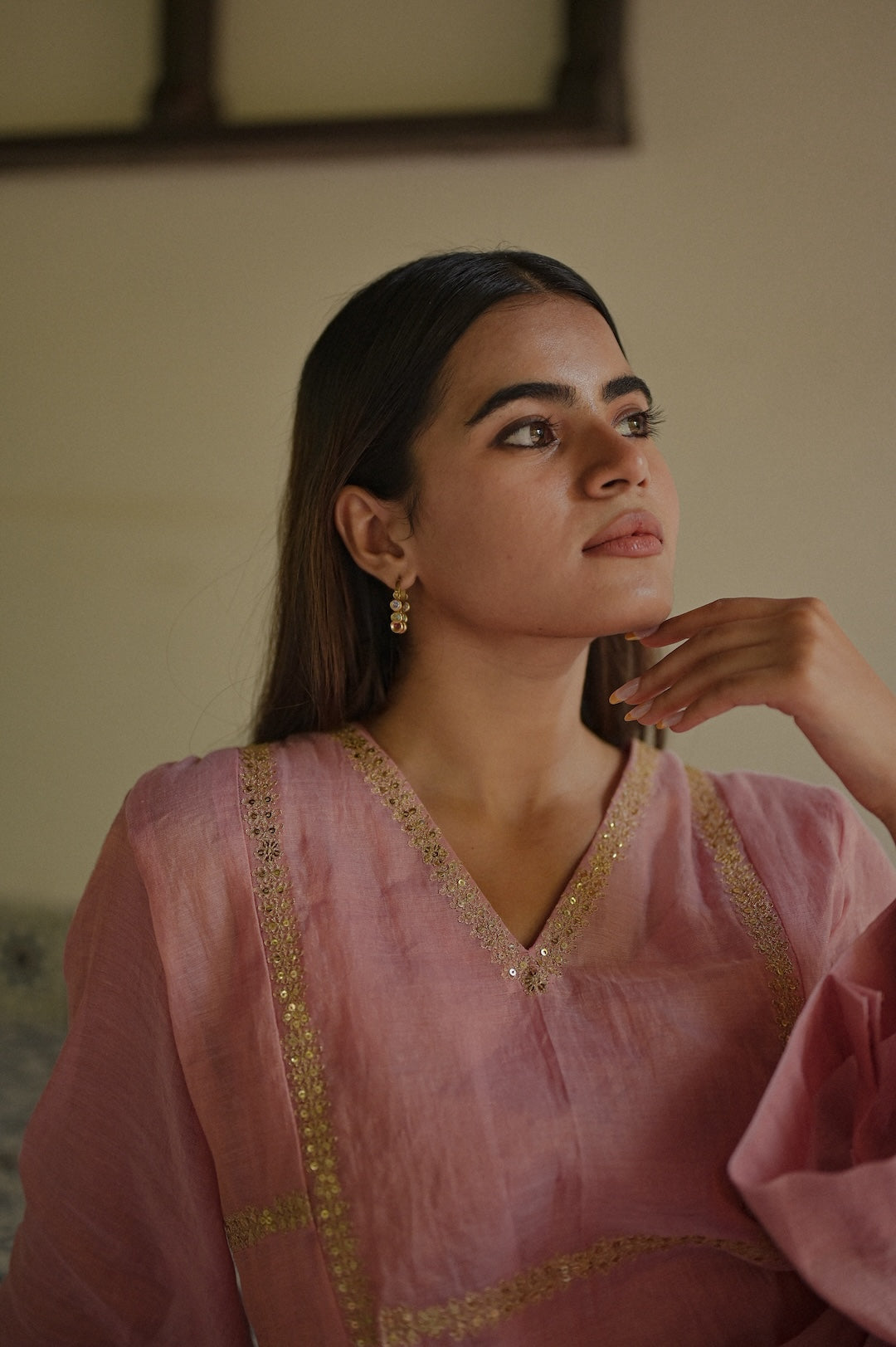 Soft Pink Chanderi Tissue Kurta Set - Zuleiha