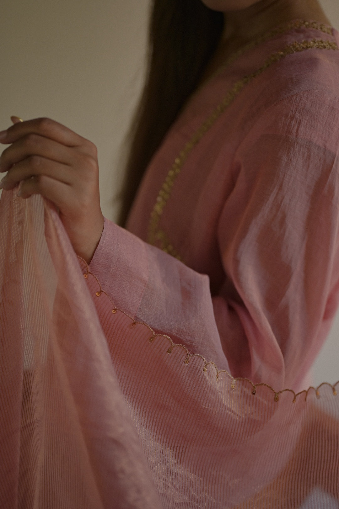 Soft Pink Chanderi Tissue Kurta Set - Zuleiha