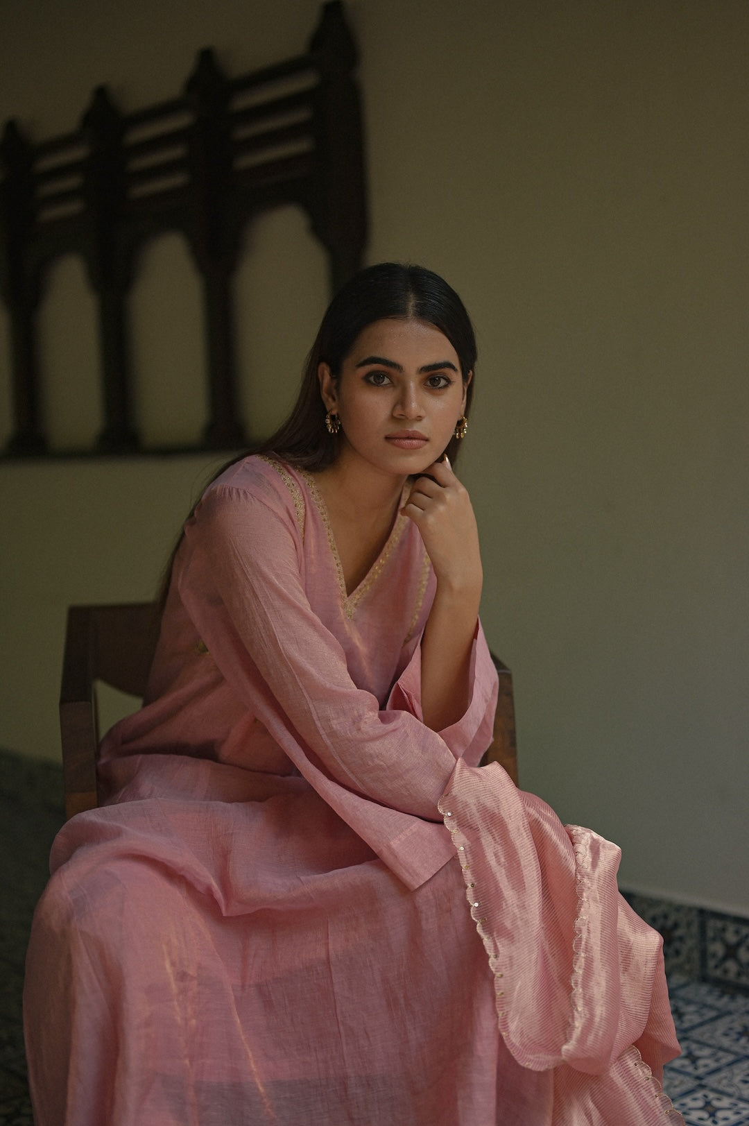 Soft Pink Chanderi Tissue Kurta Set - Zuleiha