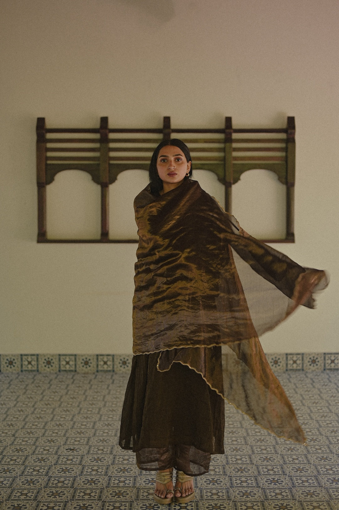 Black Chanderi Tissue Kurta Set - Zuleiha