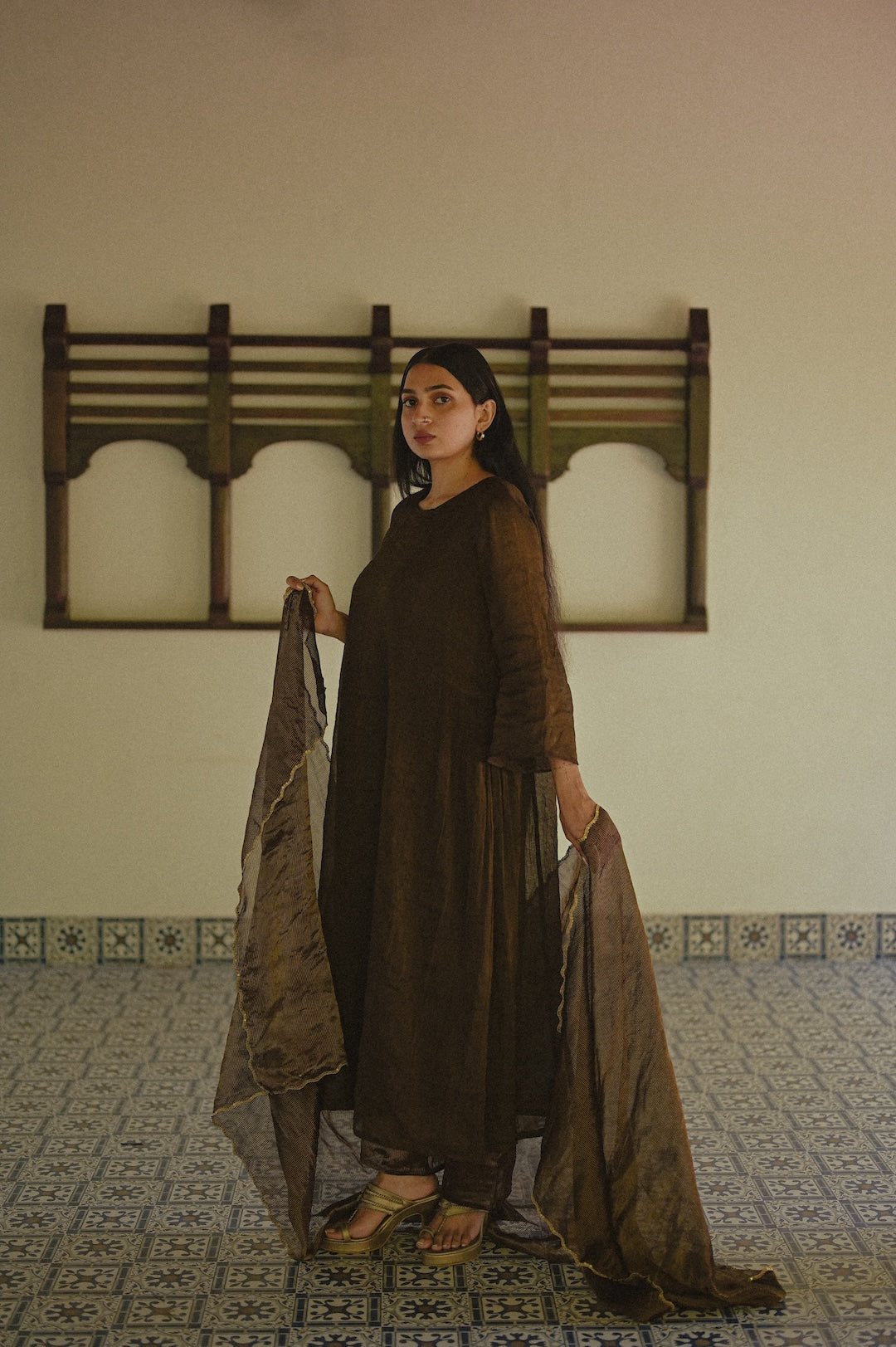 Black Chanderi Tissue Kurta Set - Zuleiha
