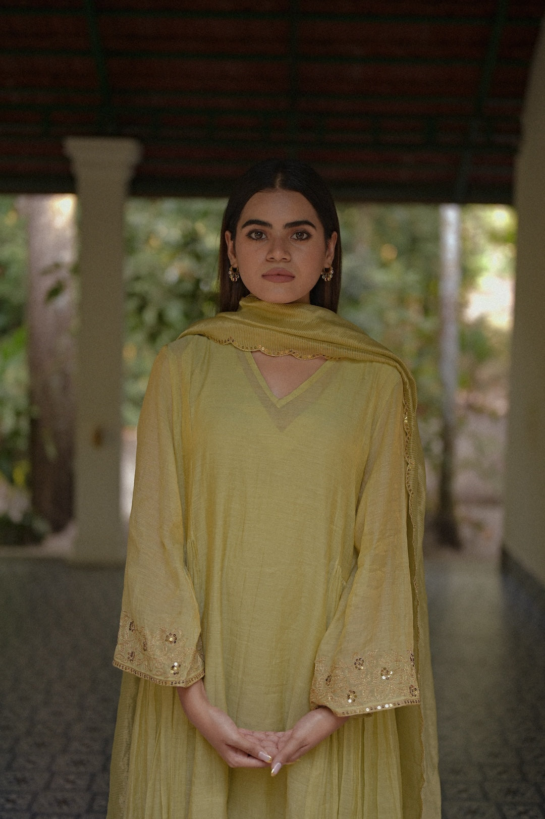 Pastel Green Chanderi Tissue Kurta Set - Zuleiha