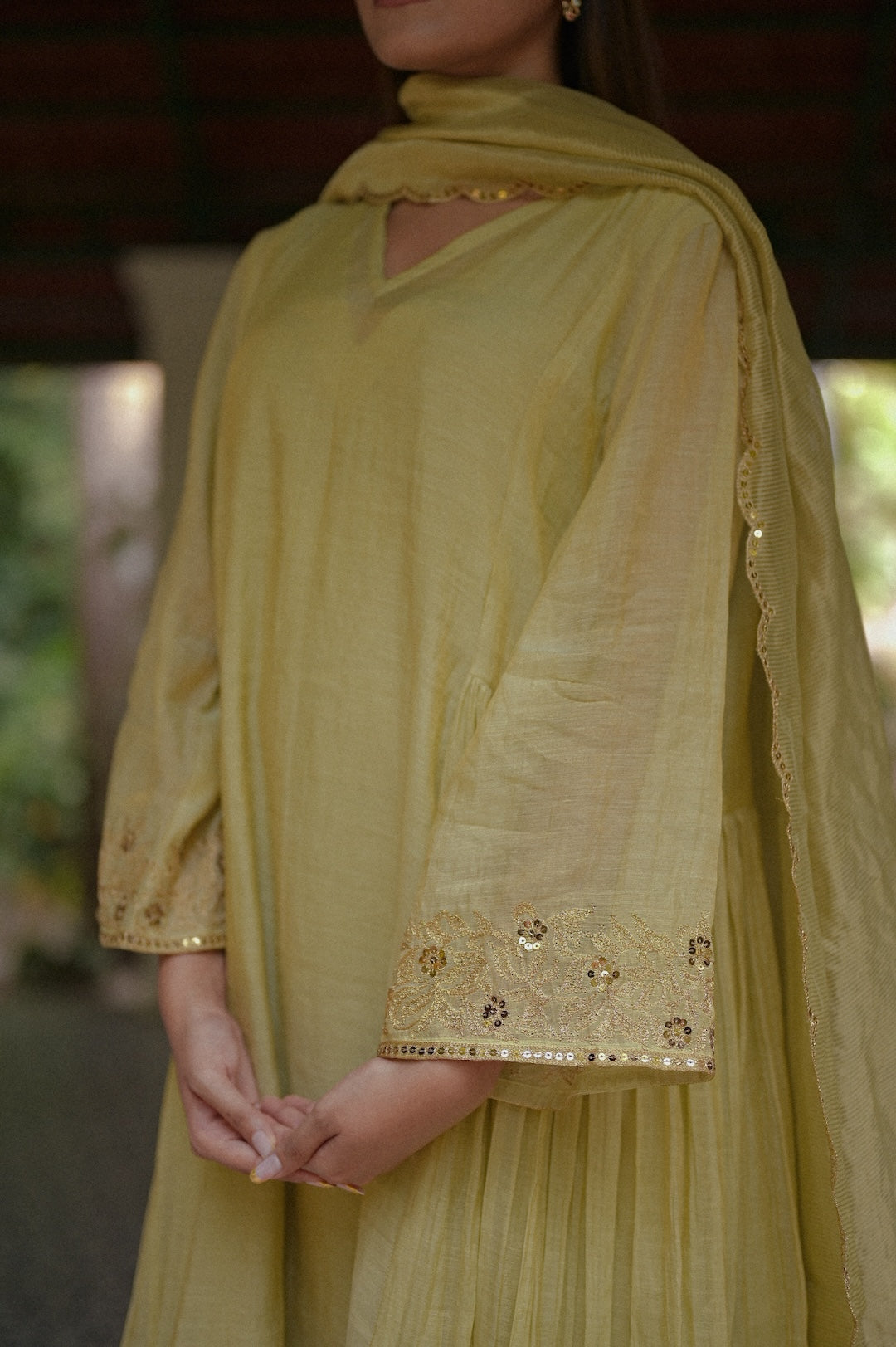 Pastel Green Chanderi Tissue Kurta Set - Zuleiha