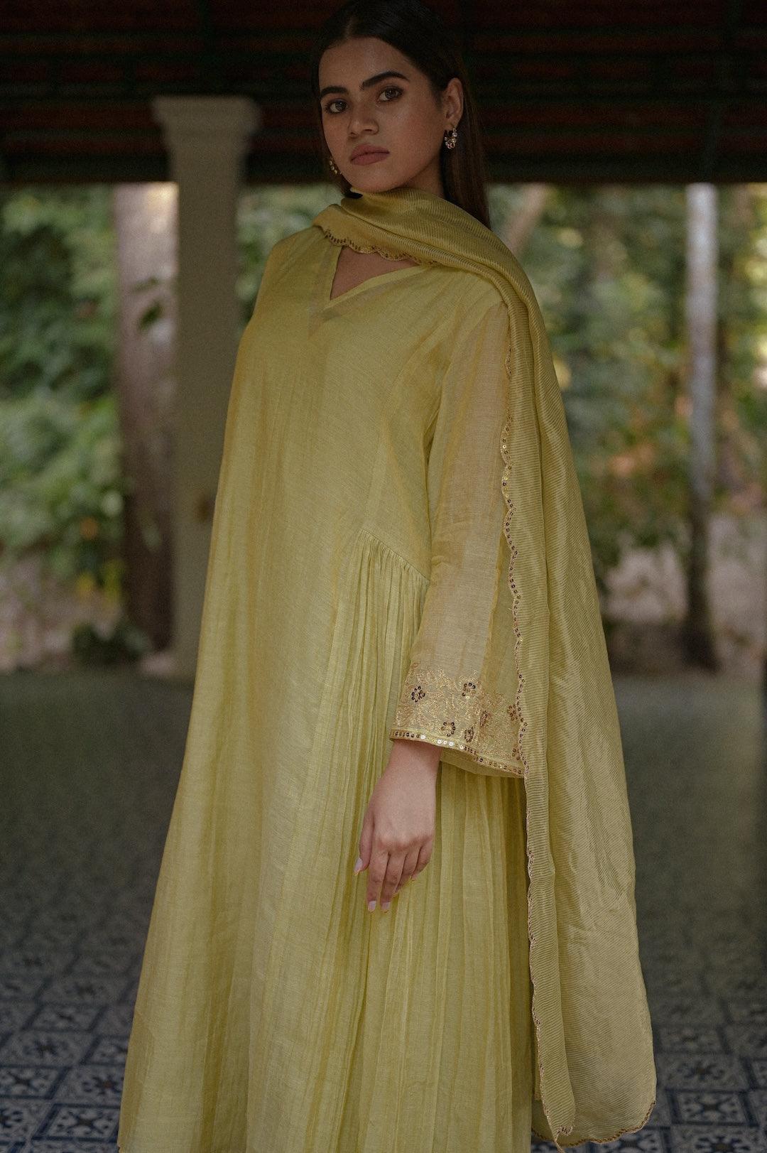 Pastel Green Chanderi Tissue Kurta Set - Zuleiha