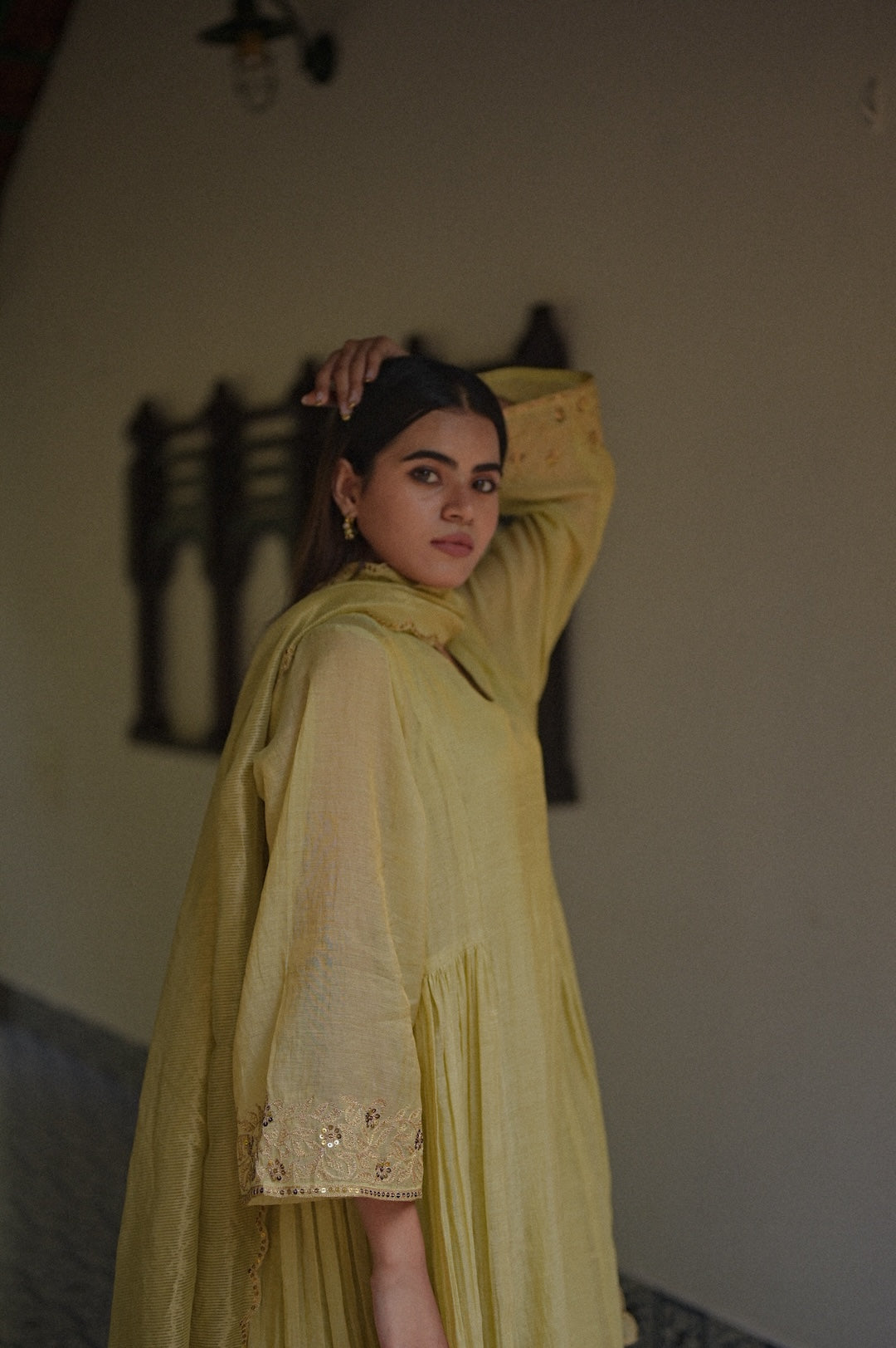 Pastel Green Chanderi Tissue Kurta Set - Zuleiha