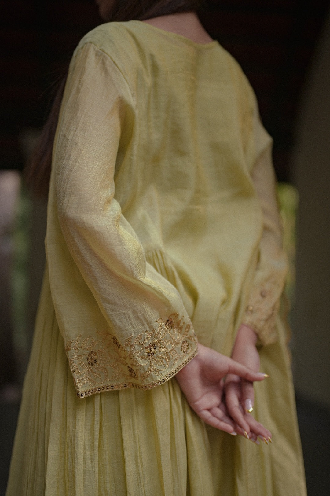 Pastel Green Chanderi Tissue Kurta Set - Zuleiha
