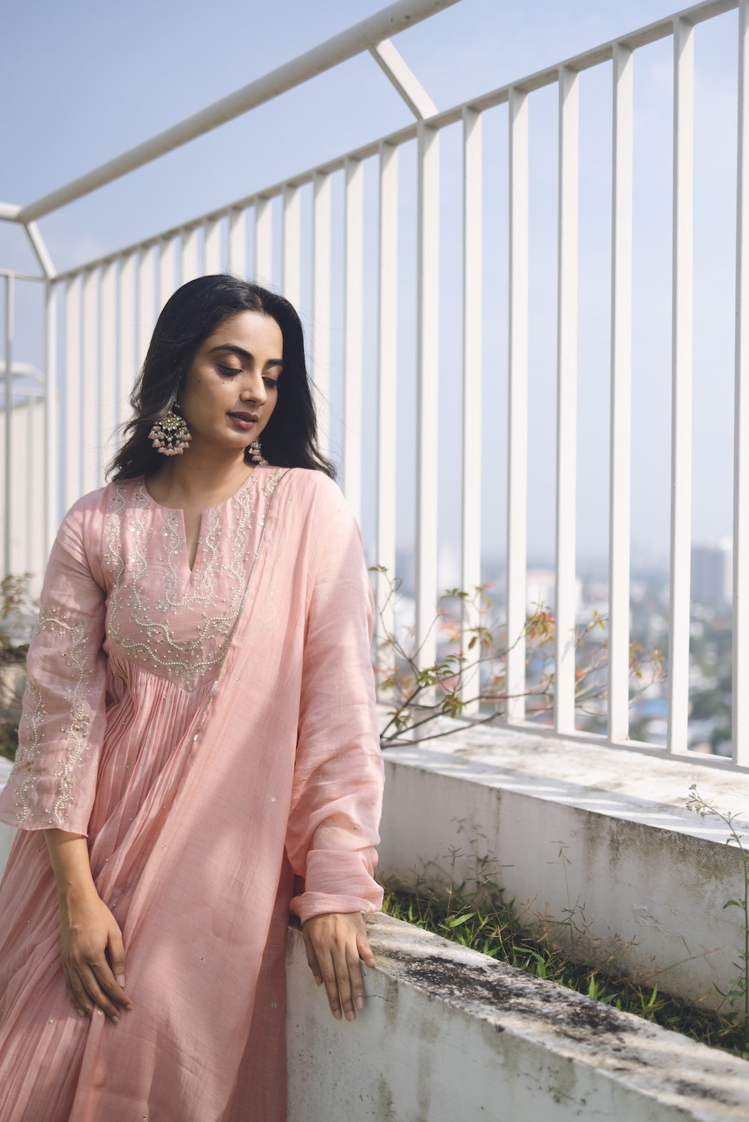 Namitha Pramod in pastel pink Chanderi Kurti Set