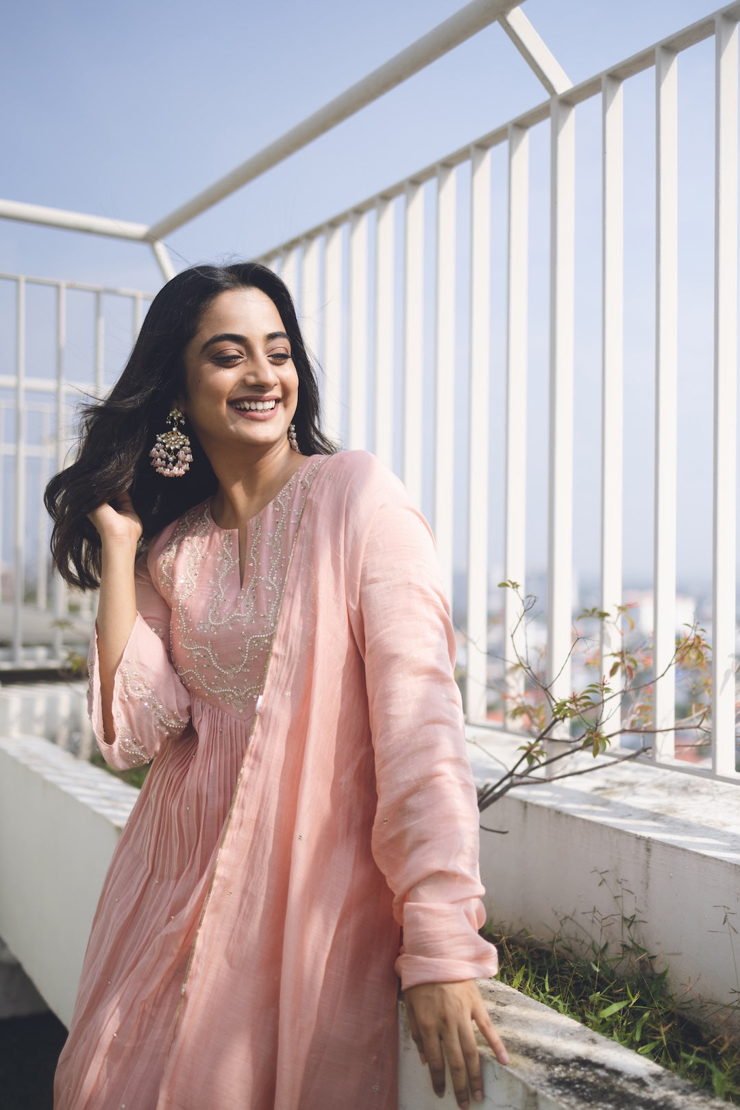 Namitha Pramod in pastel pink Chanderi Kurti Set