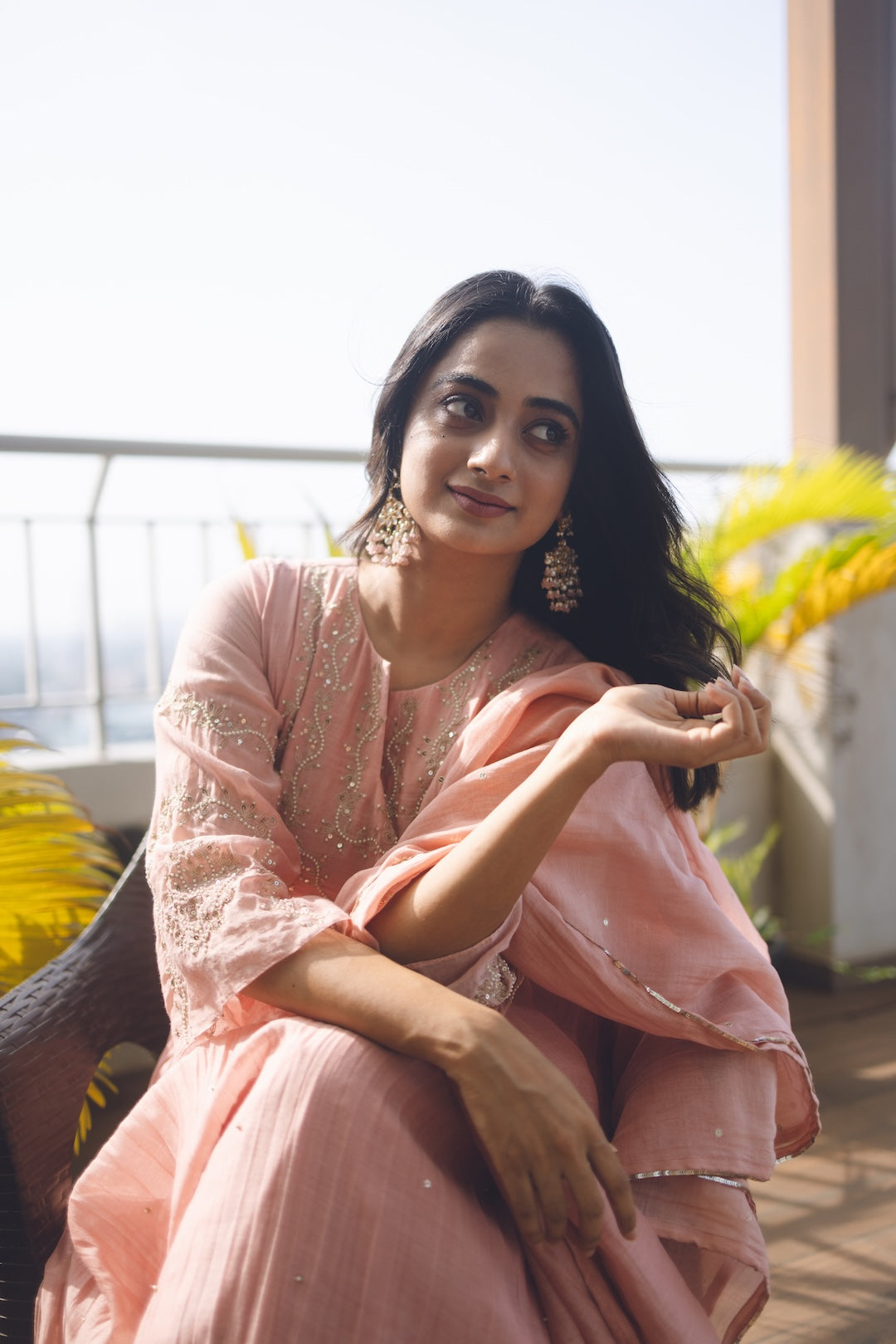 Namitha Pramod in pastel pink Chanderi Kurti Set