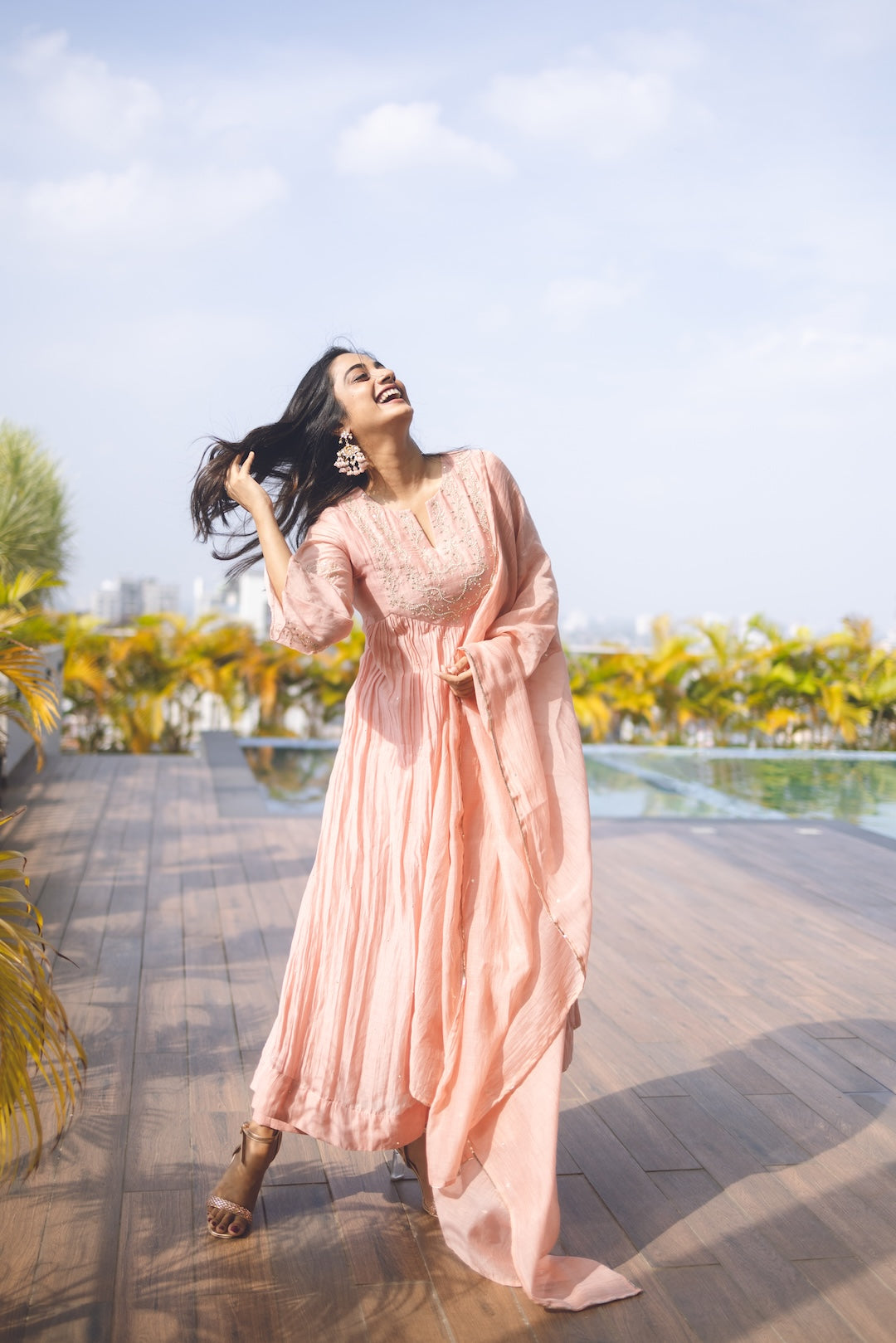 Namitha Pramod in pastel pink Chanderi Kurti Set