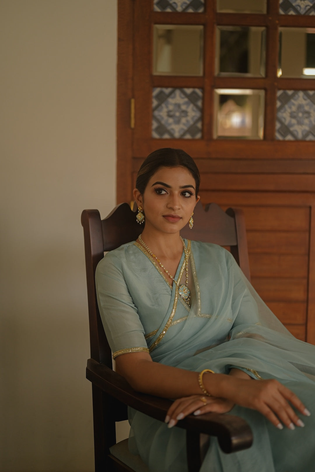 Blue Organza Saree with silk blouse - Zuleiha