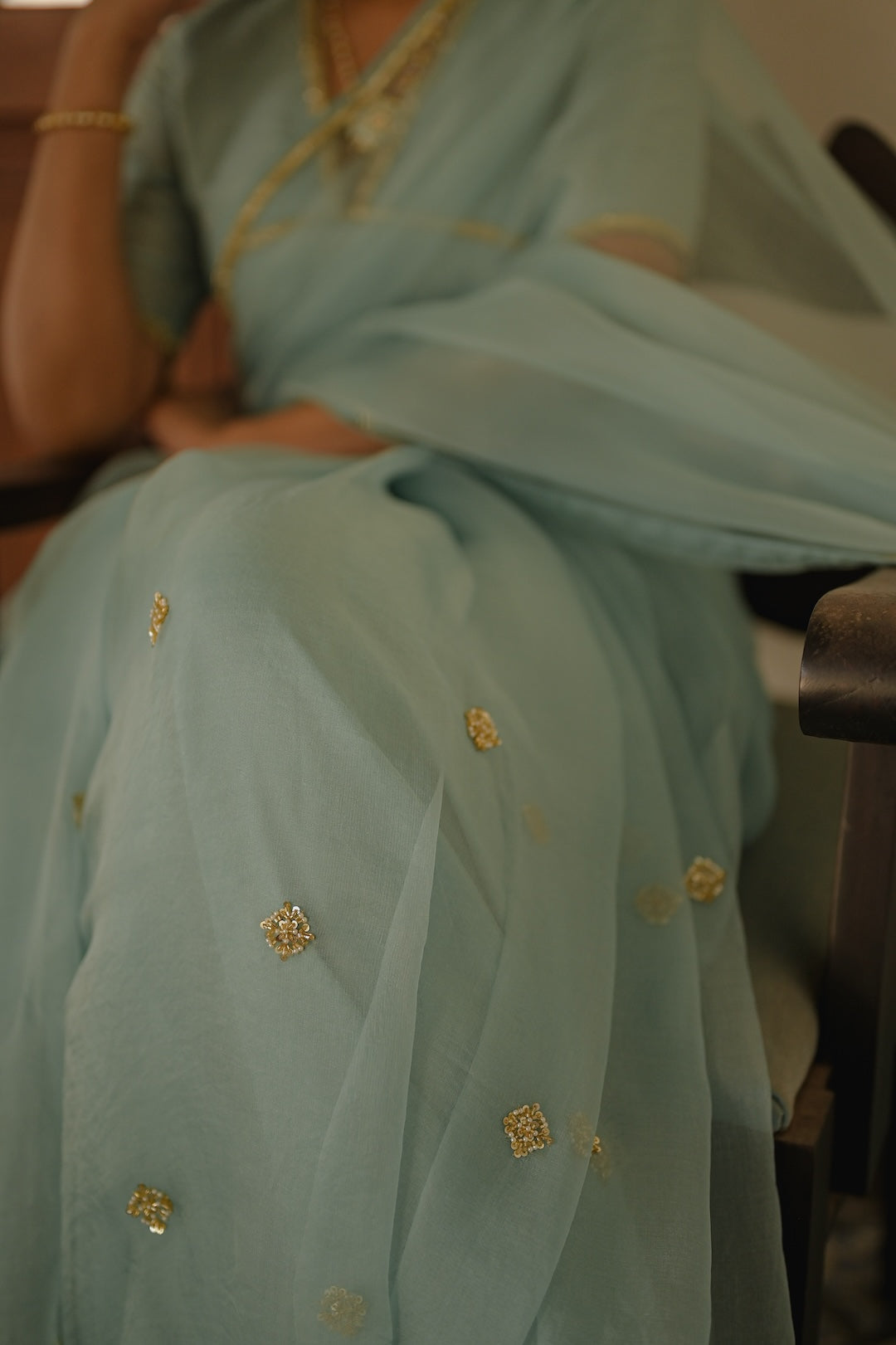 Blue Organza Saree with silk blouse - Zuleiha