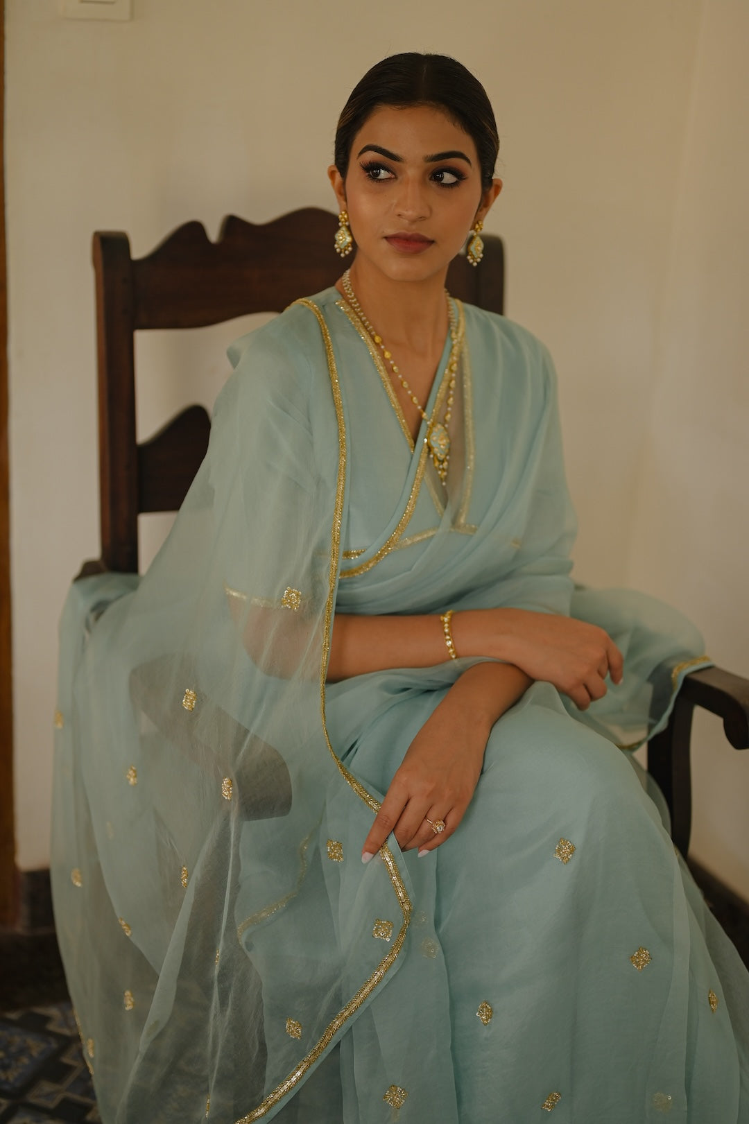 Blue Organza Saree with silk blouse - Zuleiha