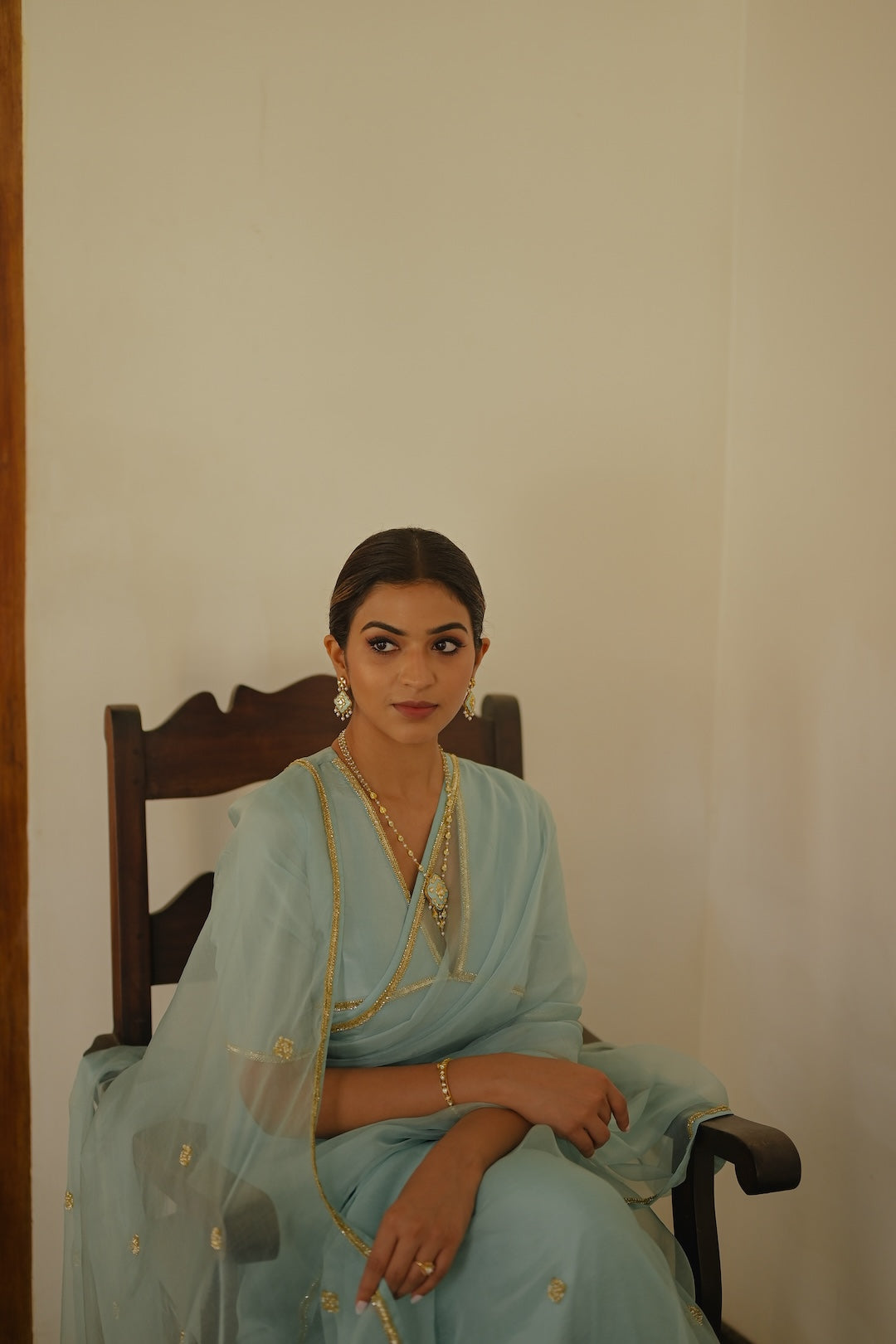 Blue Organza Saree with silk blouse - Zuleiha