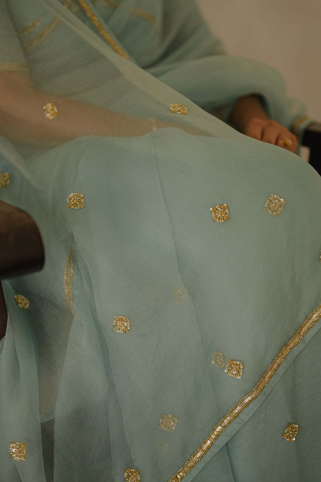 Blue Organza Saree with silk blouse - Zuleiha