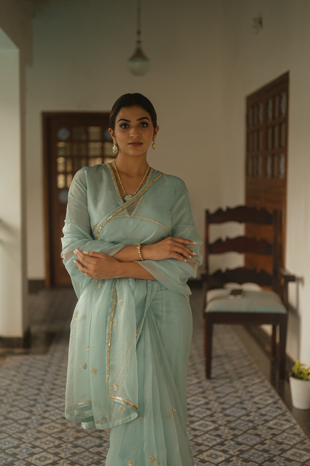 Blue Organza Saree with silk blouse - Zuleiha