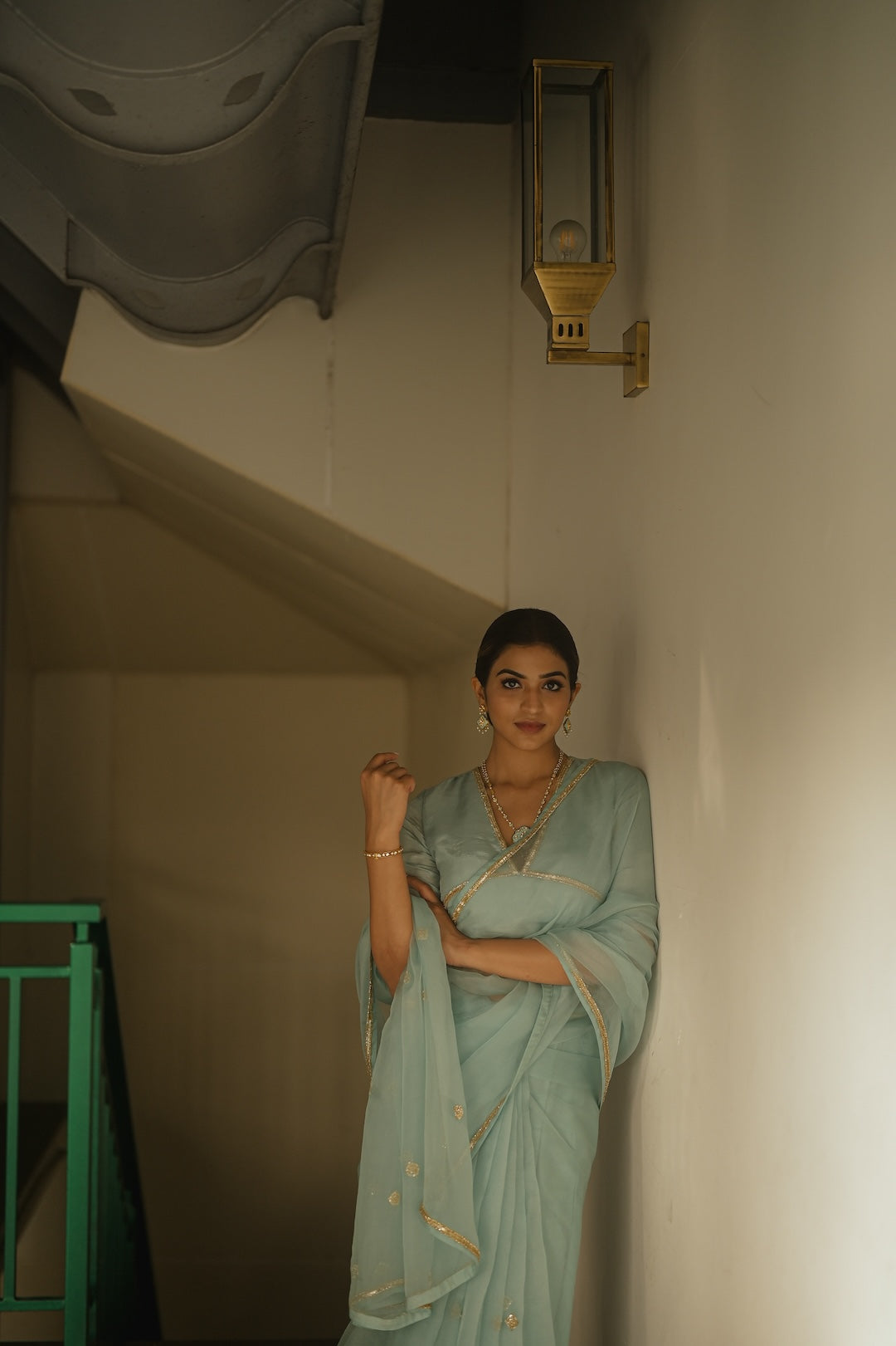 Blue Organza Saree with silk blouse - Zuleiha