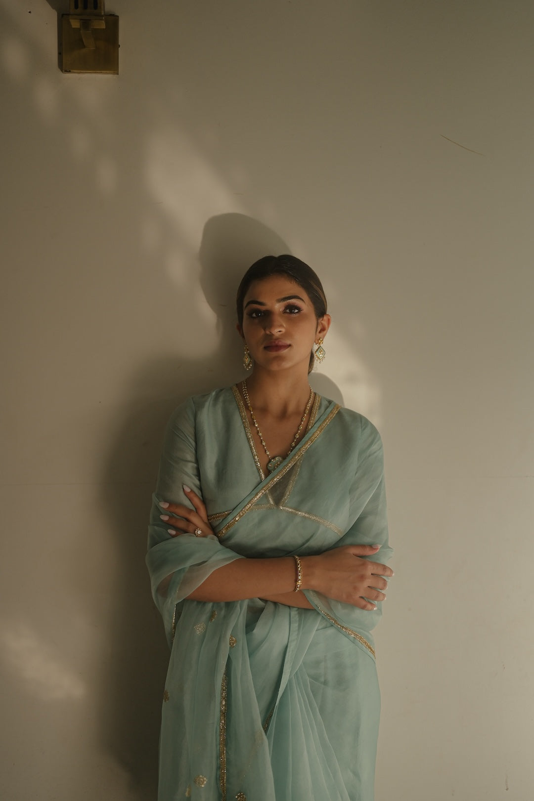 Blue Organza Saree with silk blouse - Zuleiha