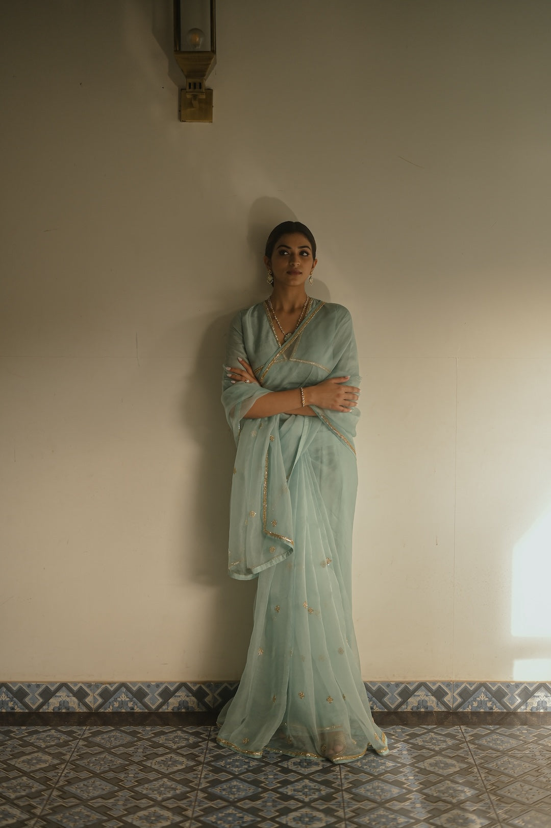Blue Organza Saree with silk blouse - Zuleiha