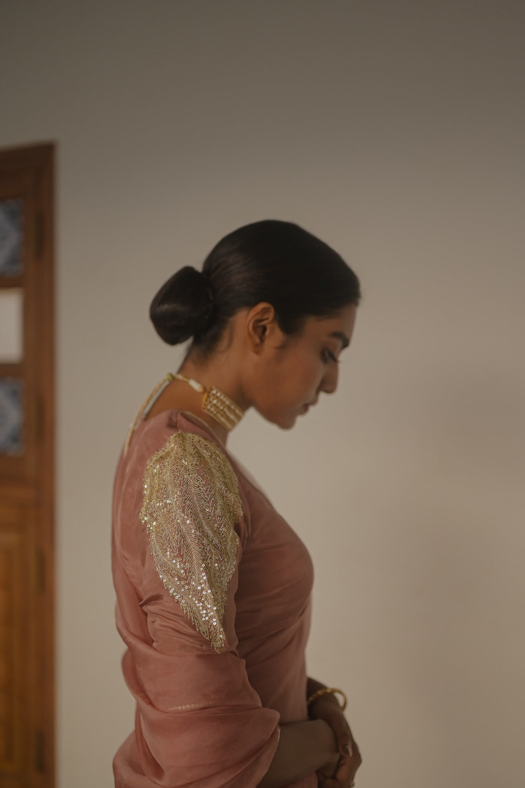 Mauve Organza Saree and Silk Blouse - Zuleiha