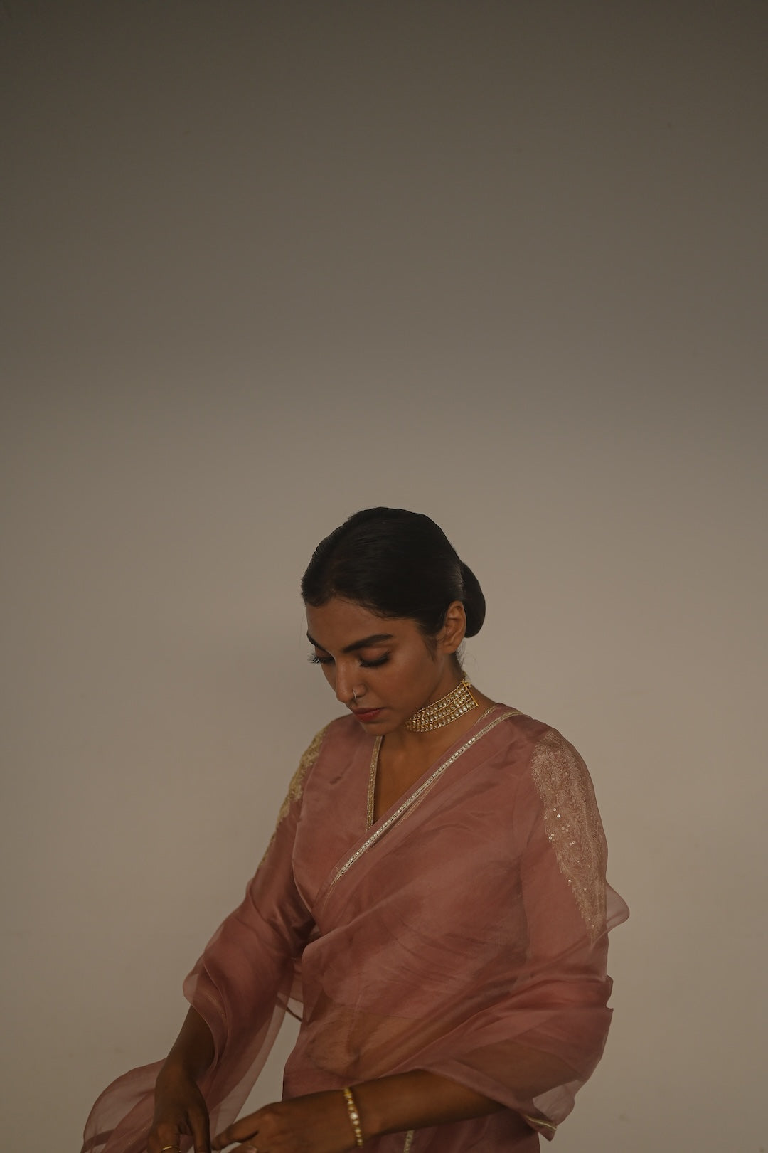 Mauve Organza Saree and Silk Blouse - Zuleiha