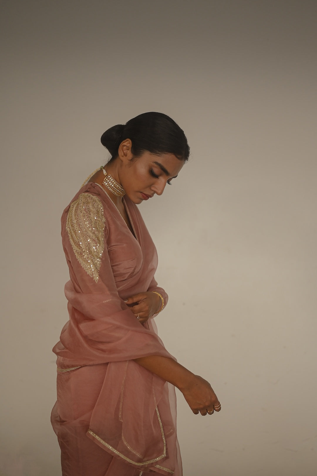 Mauve Organza Saree and Silk Blouse - Zuleiha