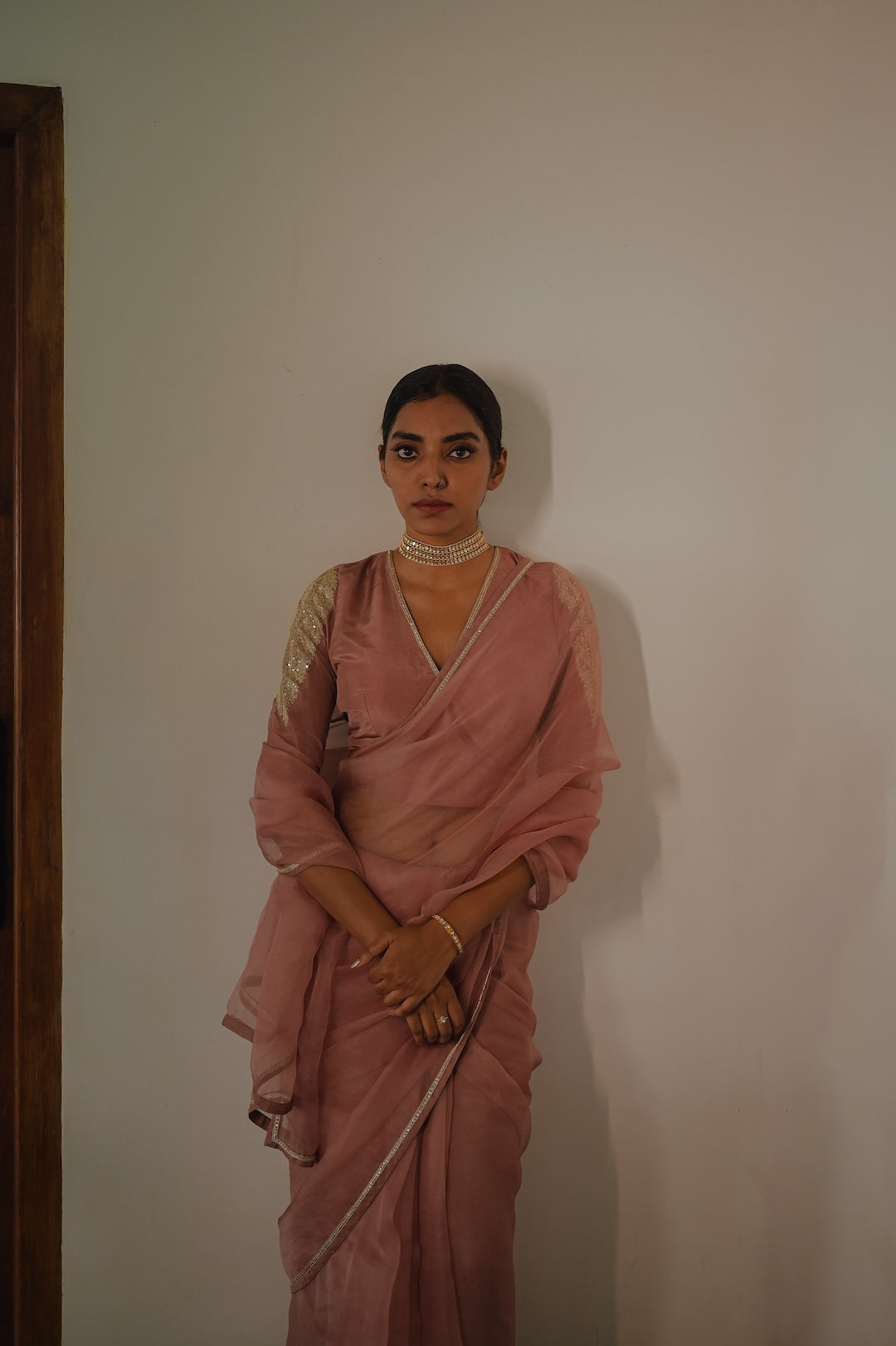 Mauve Organza Saree and Silk Blouse - Zuleiha