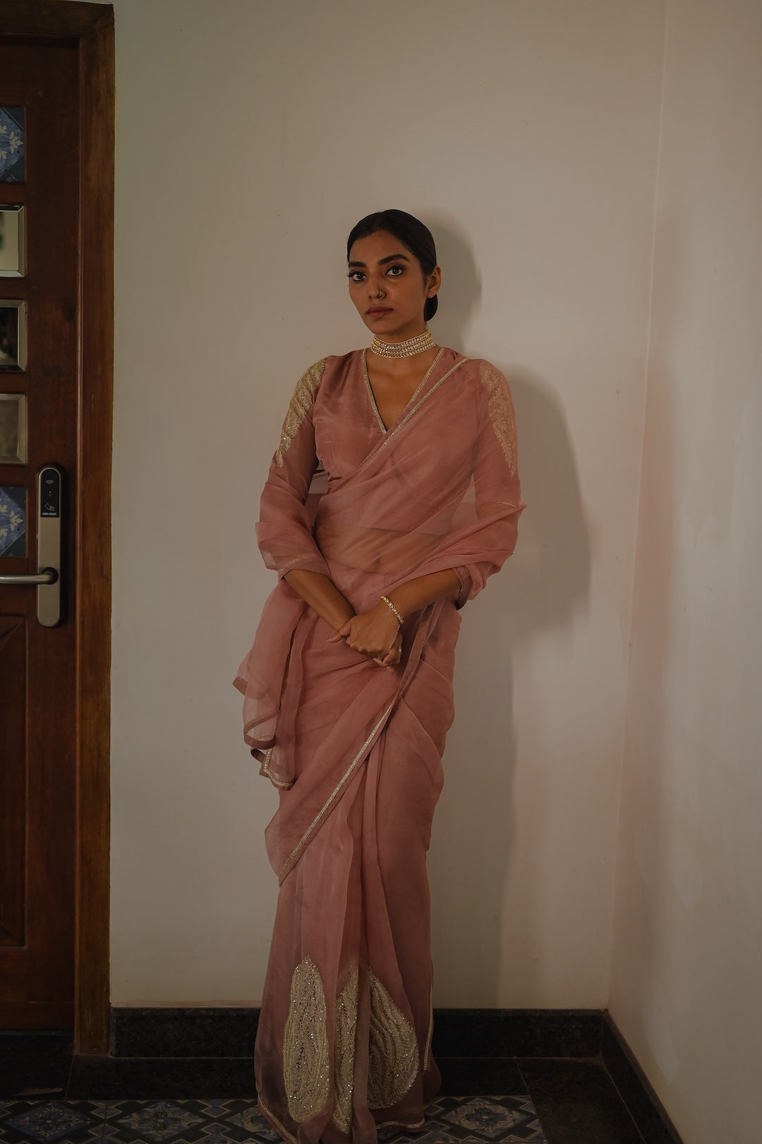 Mauve Organza Saree and Silk Blouse - Zuleiha