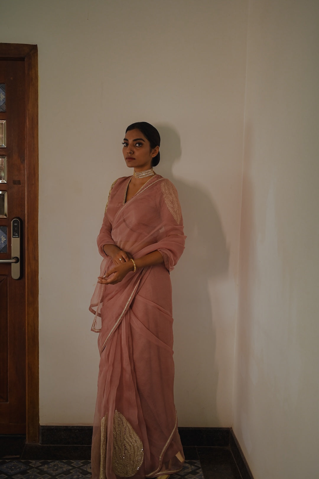 Mauve Organza Saree and Silk Blouse - Zuleiha