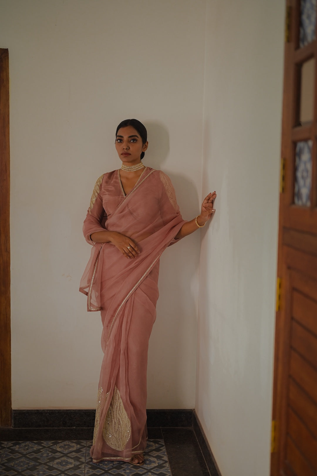 Mauve Organza Saree and Silk Blouse - Zuleiha