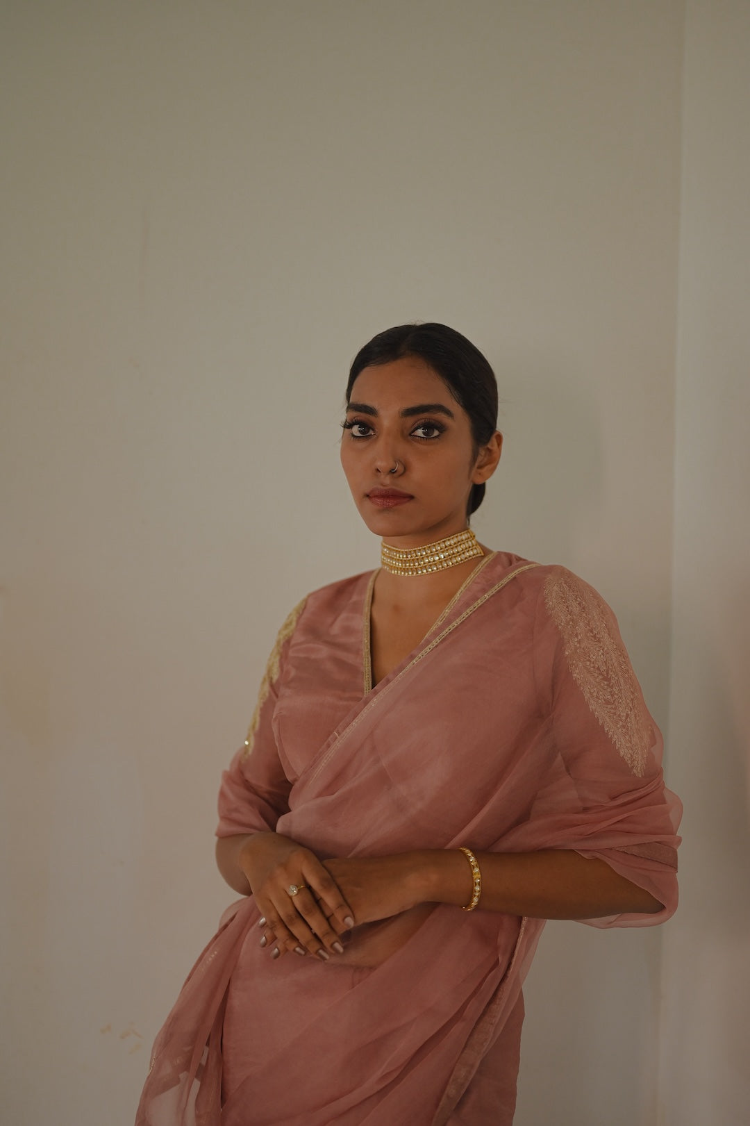 Mauve Organza Saree and Silk Blouse - Zuleiha