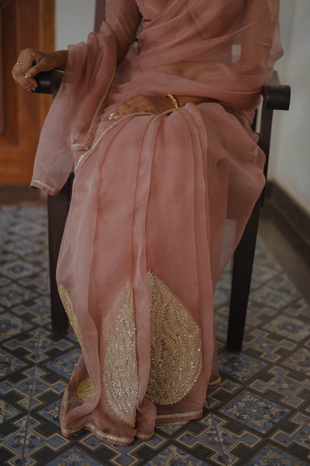 Mauve Organza Saree and Silk Blouse - Zuleiha