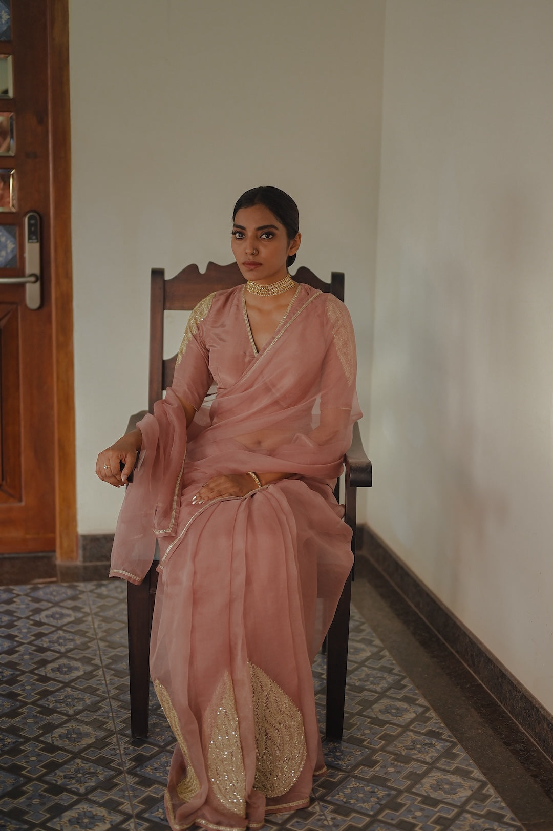 Mauve Organza Saree and Silk Blouse - Zuleiha