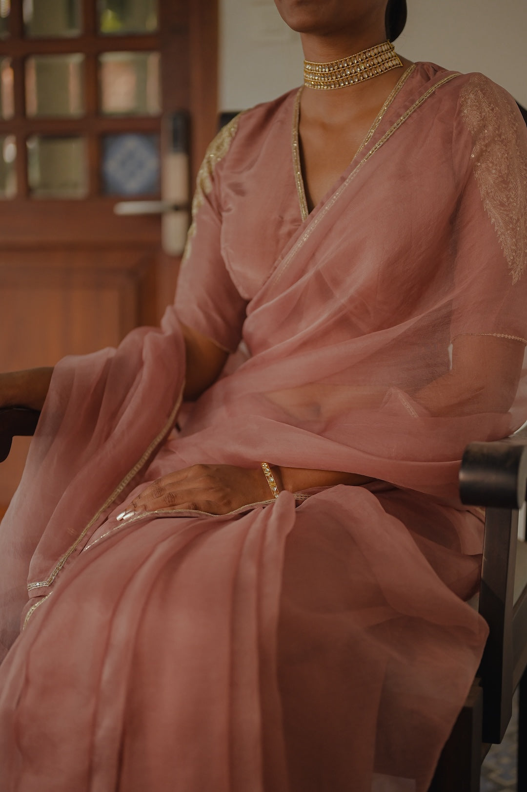 Mauve Organza Saree and Silk Blouse - Zuleiha