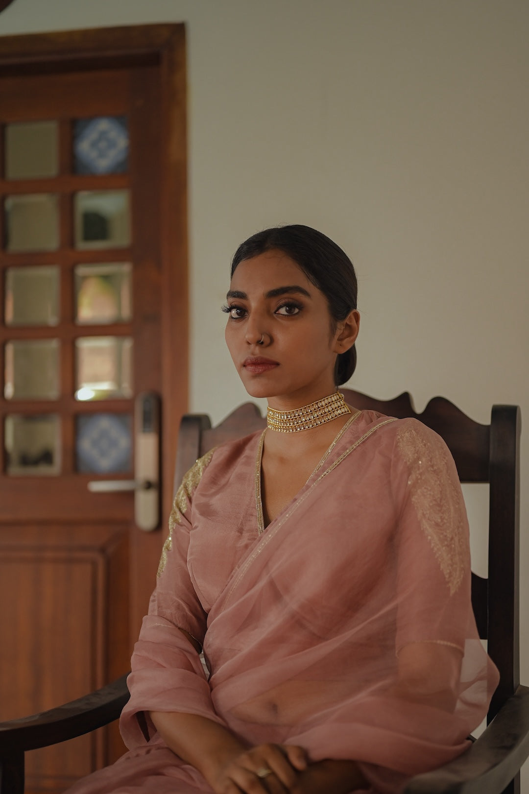 Mauve Organza Saree and Silk Blouse - Zuleiha