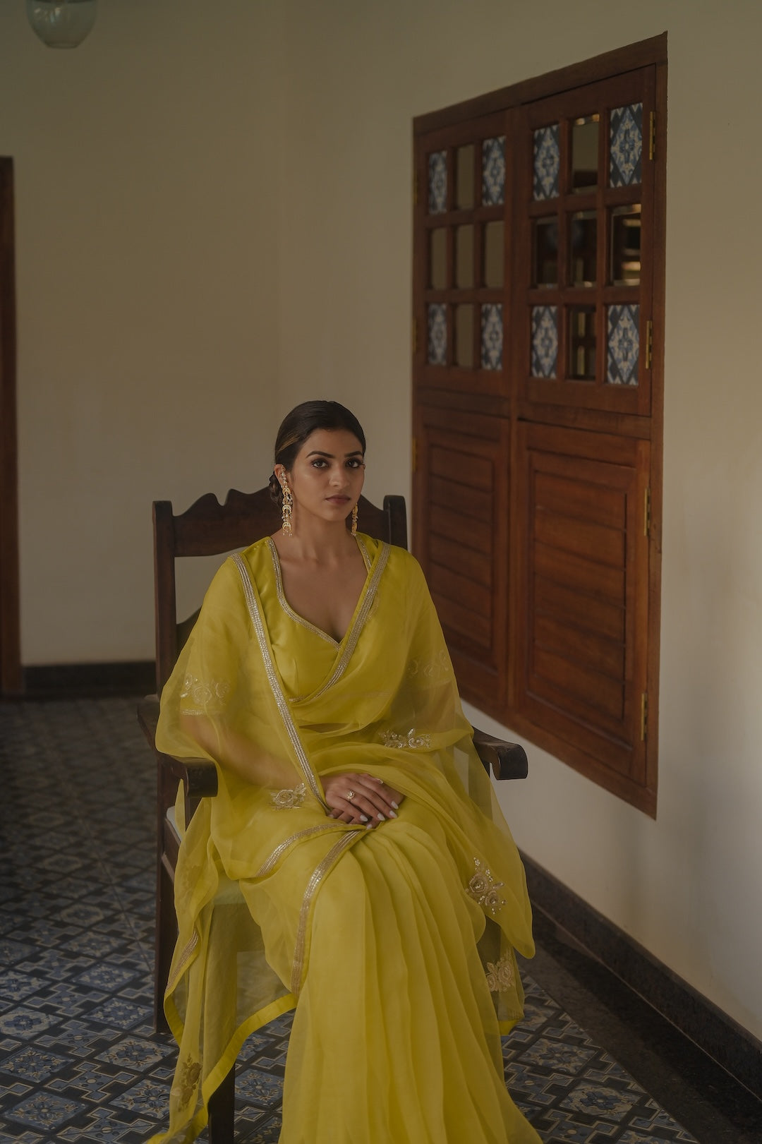 Green Organza Saree and Silk Blouse - Zuleiha