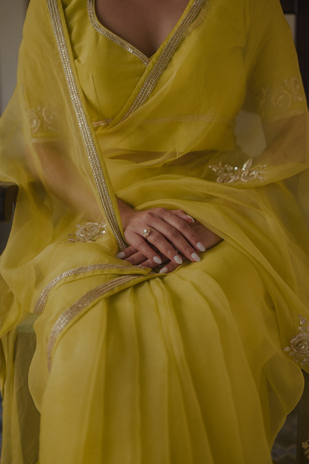 Green Organza Saree and Silk Blouse - Zuleiha