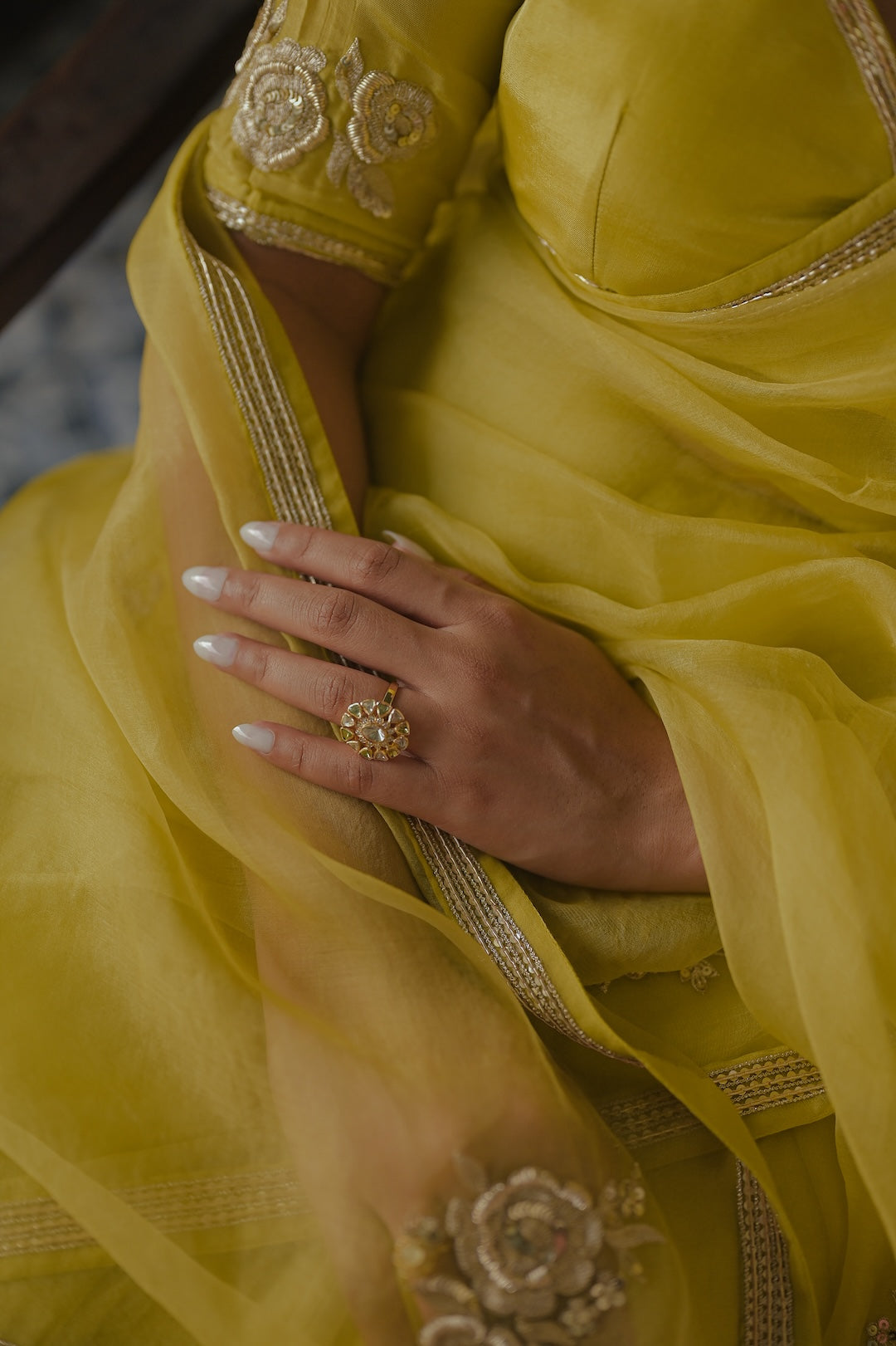 Green Organza Saree and Silk Blouse - Zuleiha