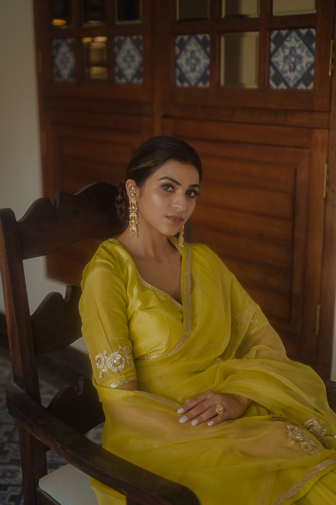 Green Organza Saree and Silk Blouse - Zuleiha