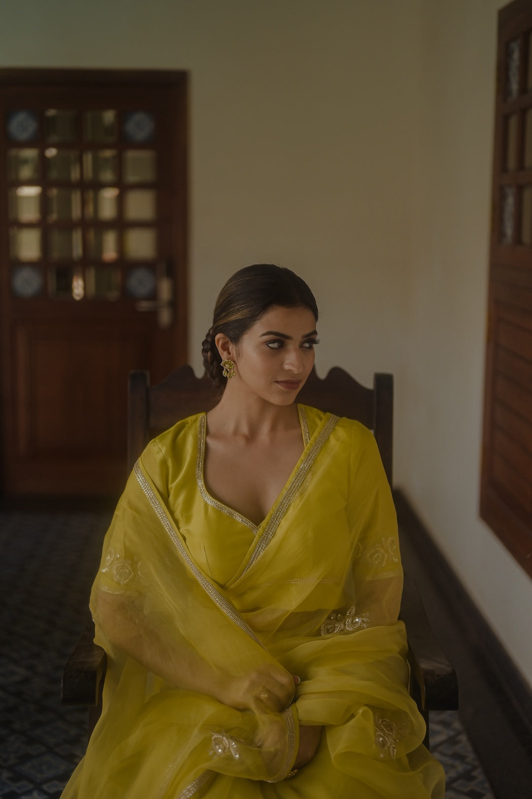 Green Organza Saree and Silk Blouse - Zuleiha