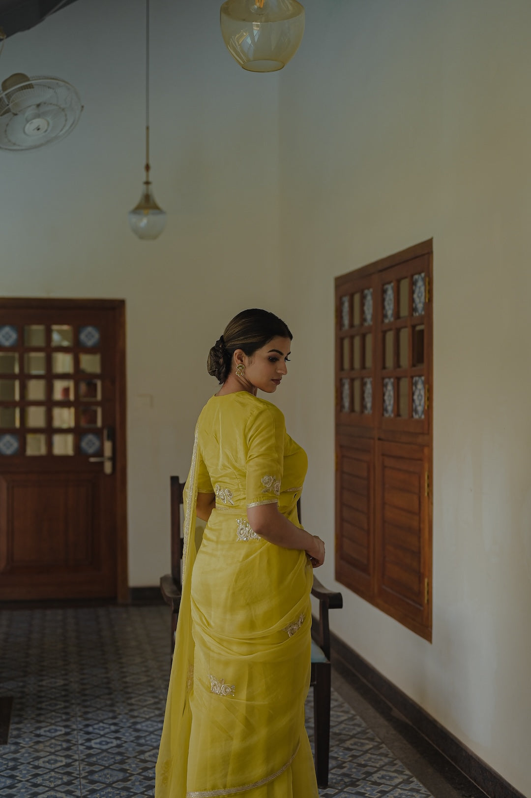 Green Organza Saree and Silk Blouse - Zuleiha