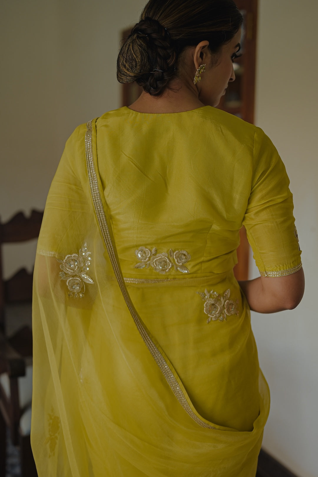 Green Organza Saree and Silk Blouse - Zuleiha