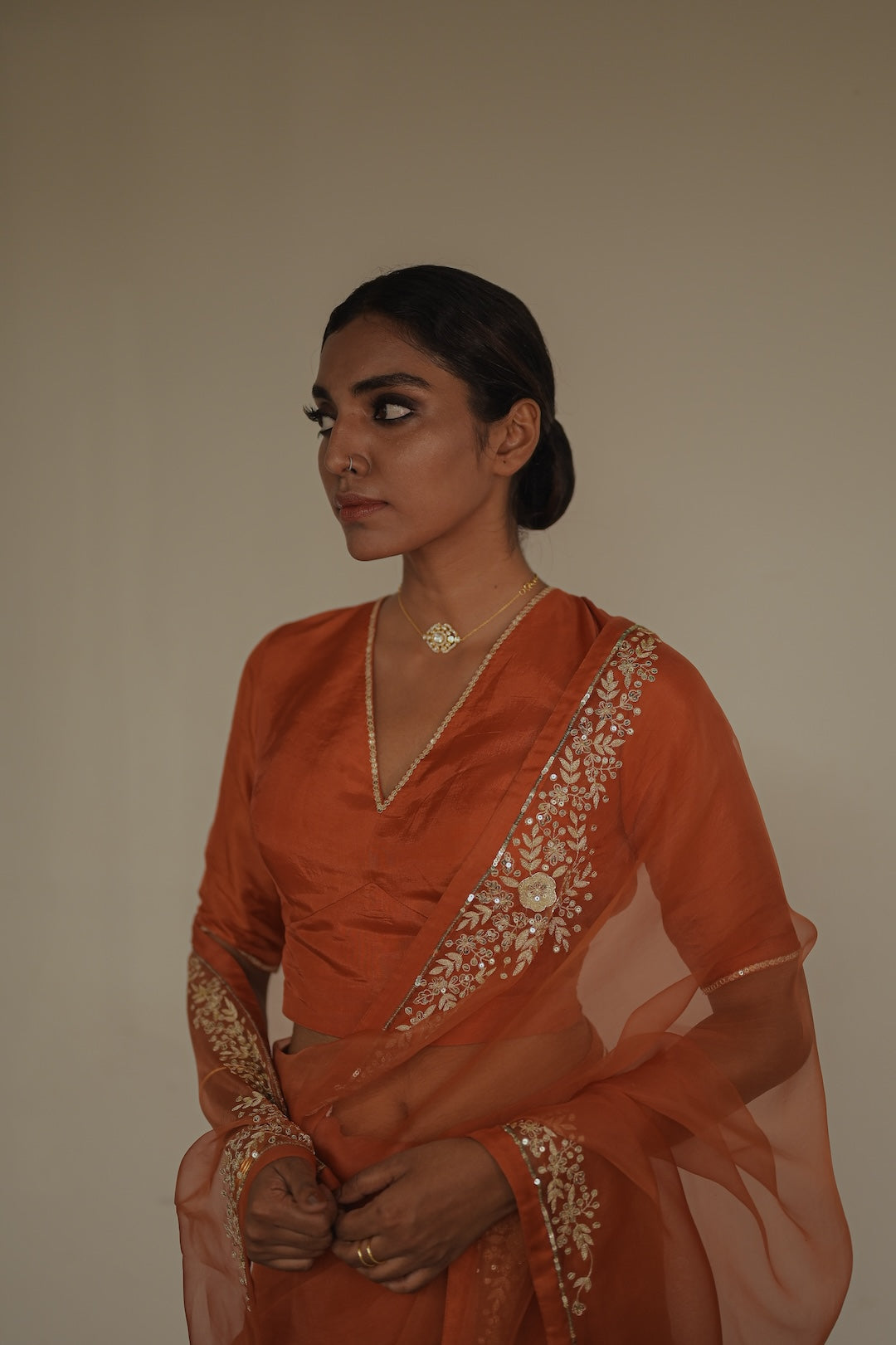 Orange Organza Saree with silk blouse - Zuleiha