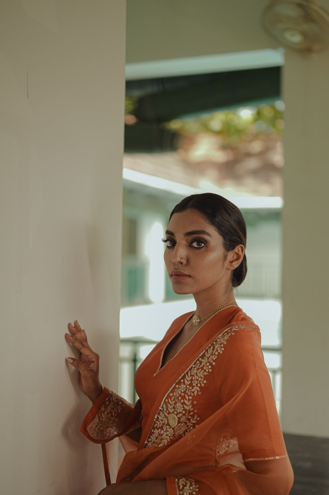 Orange Organza Saree with silk blouse - Zuleiha